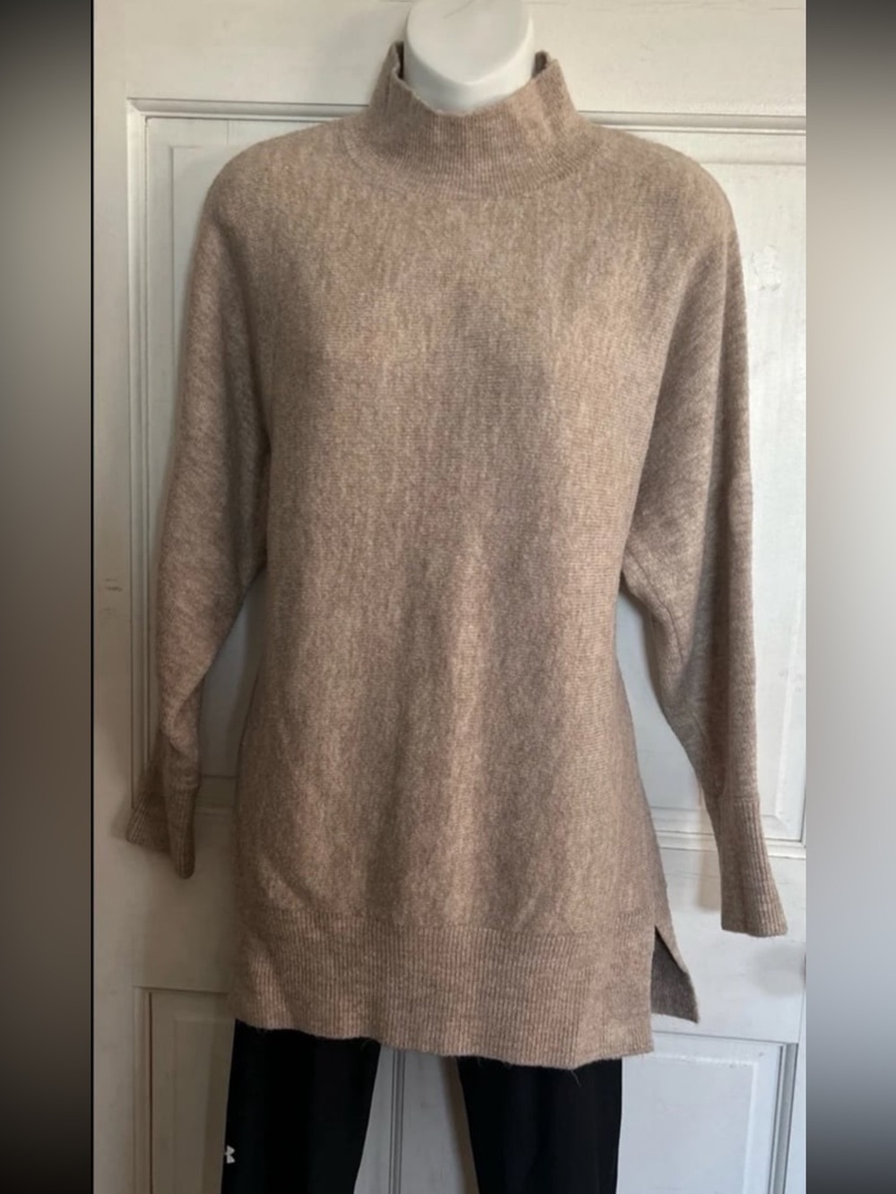 Magaschoni Beige/Light Taupe High-Neck Longline Sweater. Size Medium